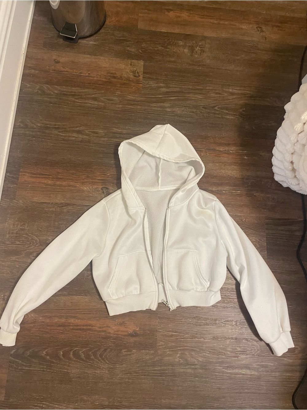 Cropped White Zip-Up Hoodie